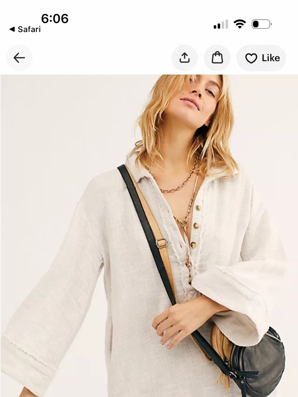 Free People Cream Button-Front tunic shirt dress — size xs